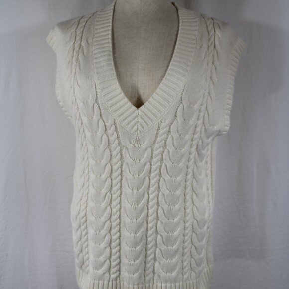 Talbots Vest Women's XS Cable Knit Ivory Pullover V-Neck Fisherman Sweater - Picture 1 of 5